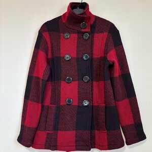 Katie Todd Wool Red Black Buffalo Plaid double chest old money knit Jacket Coat